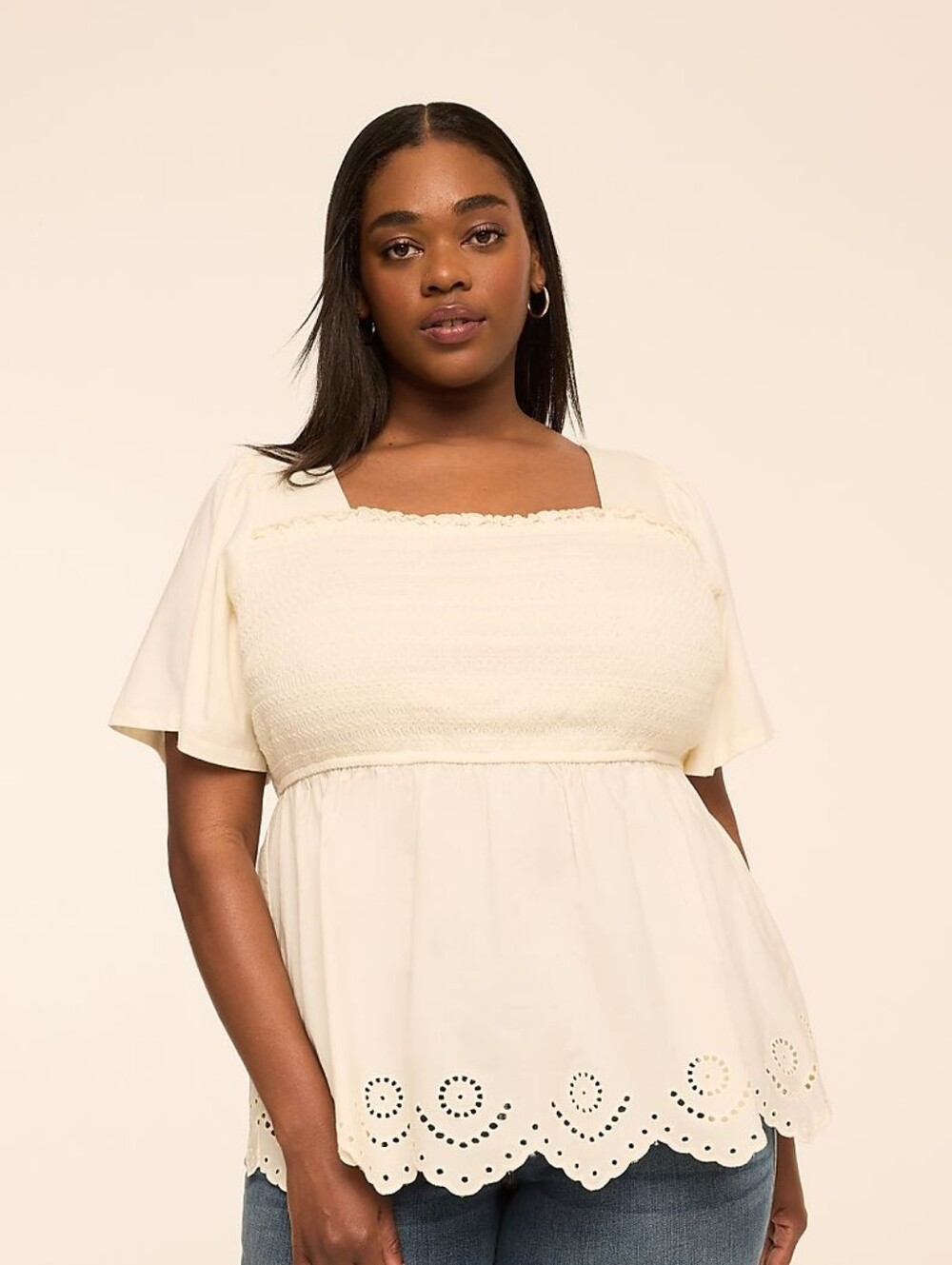 Nwt Lane Bryant Smocked-Bodice Eyelet-Hem Peplum Top Sz 22/24